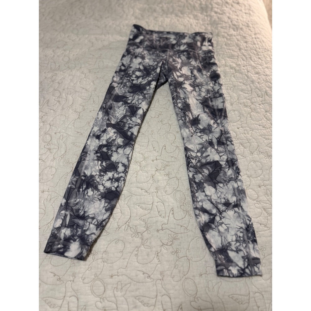 Athleta Women's S Gray White Tie Dye Shibori High Rise Yoga Leggings Nylon Lycra